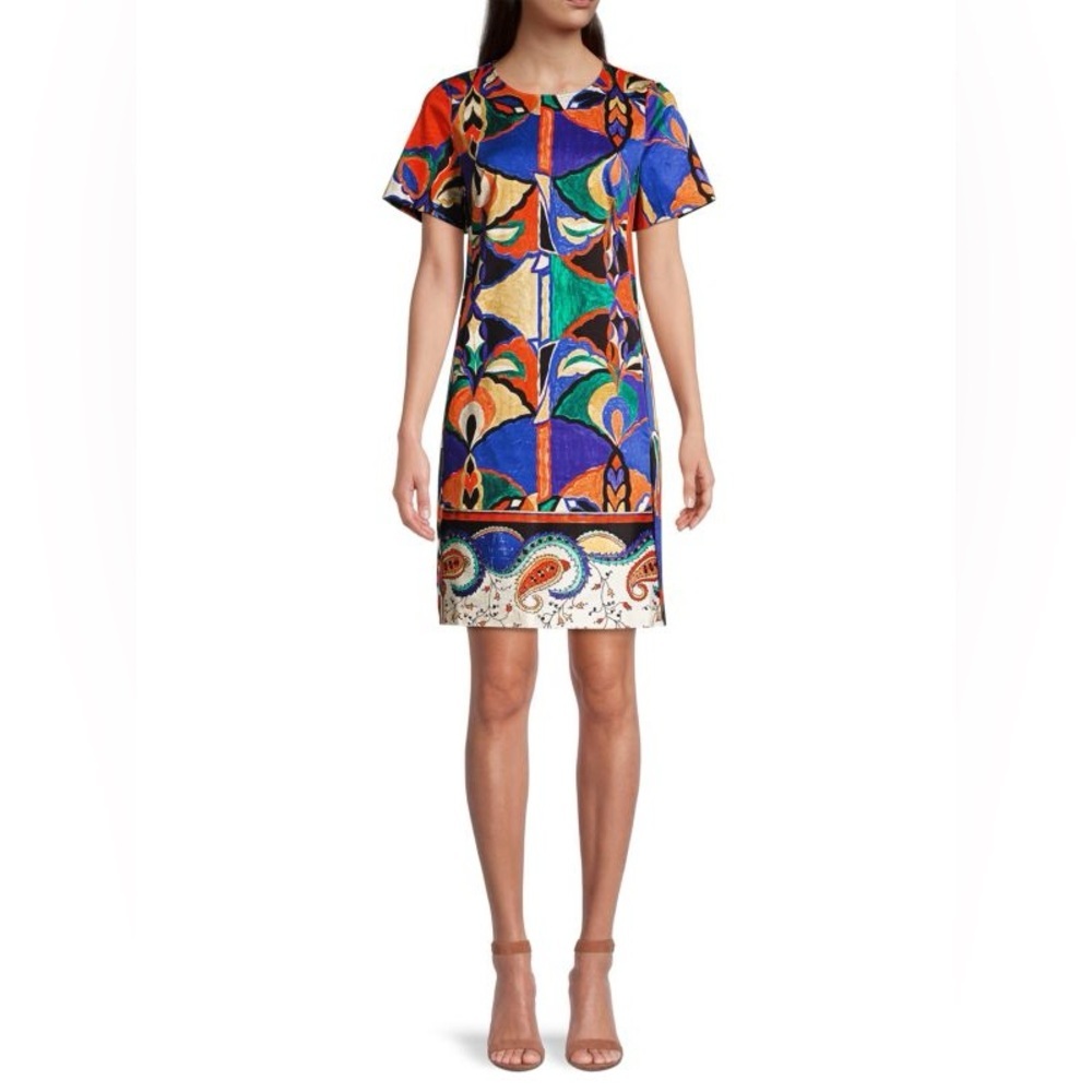 Kobi Halperin Angie Mixed-Print Stretch-Cotton Shift Dress Size Medium M